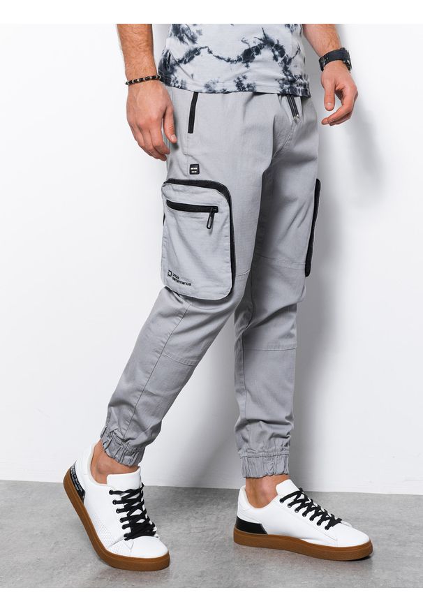 Ombre Clothing - Spodnie męskie joggery P960 - szare - XXL. Kolor: szary. Materiał: bawełna, materiał