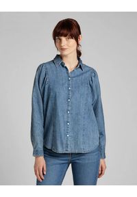 Lee - LEE VOLUME SLEEVE SHIRT DAMSKA MATERIAŁOWA JEANSOWA BLUE YONDER L45BZSS 112140141. Materiał: jeans, materiał