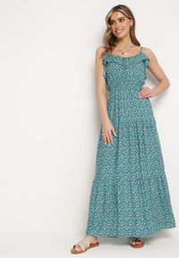 Born2be - Niebieska Wiskozowa Sukienka na Regulowanych Ramiączkach z Wiązaniem przy Dekolcie Srinesa. Okazja: na co dzień. Kolor: niebieski. Materiał: wiskoza. Długość rękawa: na ramiączkach. Sezon: wiosna, lato. Typ sukienki: proste. Styl: casual, elegancki #2