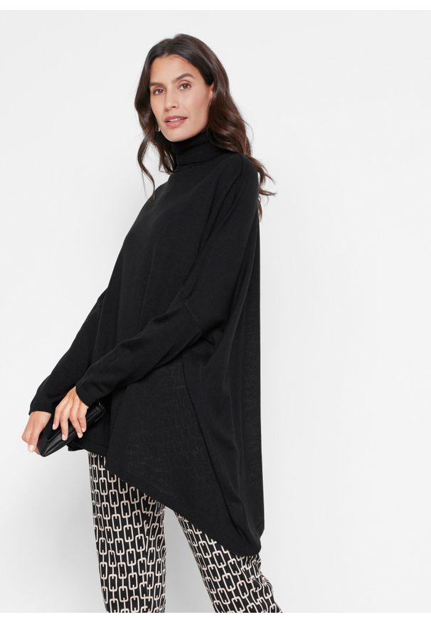 bonprix - Sweter poncho oversize w asymetrycznym fasonie. Kolor: czarny