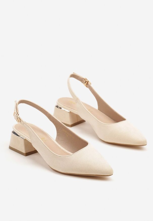 Renee - Beżowe Sandały Vices Slingback ze Skórzaną Wkładką Ciarissa. Okazja: na co dzień. Zapięcie: sprzączka. Kolor: beżowy. Materiał: skóra. Obcas: na obcasie. Styl: casual, elegancki. Wysokość obcasa: średni