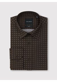Pako Lorente - PAKO LORENTE – Brązowa koszula we wzór. Kolor: brązowy. Materiał: elastan, bawełna. Długość rękawa: długi rękaw. Długość: długie. Wzór: geometria #4