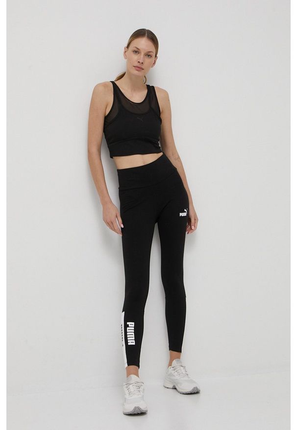 Puma legginsy Power Colorblock 849103 damskie kolor czarny z nadrukiem. Kolor: czarny. Materiał: skóra, bawełna, dzianina. Wzór: nadruk