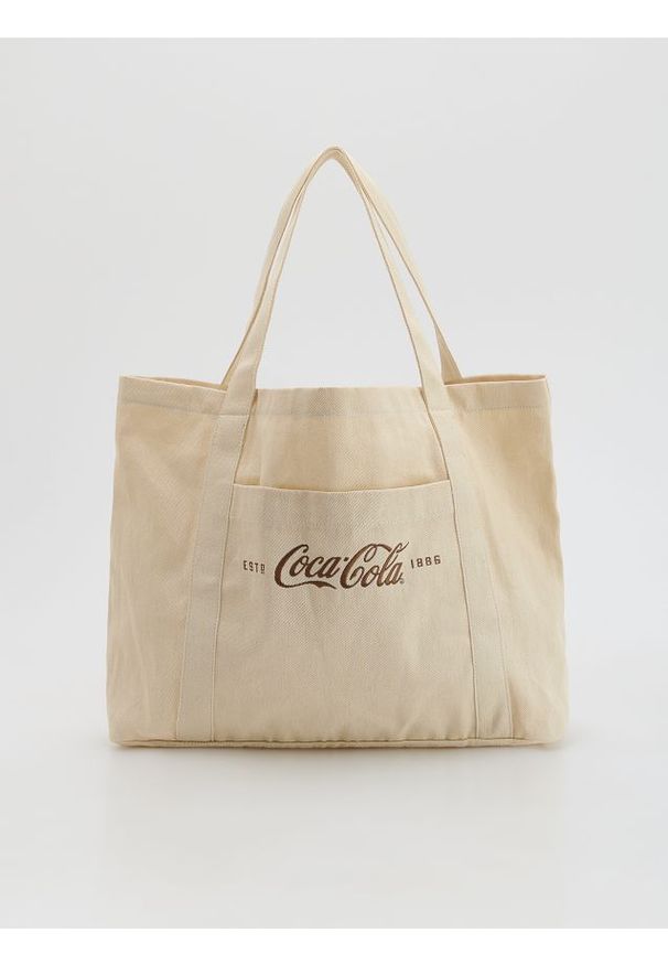 Reserved - Torba z napisem Coca-Cola - beżowy. Kolor: beżowy. Wzór: napisy