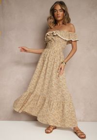 Renee - Żółta Sukienka z Ozdobnymi Falbankami Folanne. Okazja: na co dzień, na imprezę, na spacer. Typ kołnierza: kołnierz z falbankami. Kolor: żółty. Materiał: jeans. Sezon: lato. Typ sukienki: proste. Styl: elegancki, casual