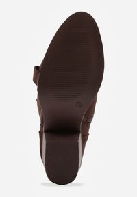 Renee - Brązowe Botki Kowbojki na Słupku z Ażurową Cholewką Ravsemi. Okazja: na co dzień. Kolor: brązowy. Materiał: jeans. Szerokość cholewki: normalna. Wzór: ażurowy. Obcas: na słupku. Styl: casual. Wysokość obcasa: średni #5