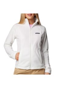 columbia - Bluza Columbia Benton Springs 1372111125 - biała. Okazja: na co dzień. Typ kołnierza: kaptur. Kolor: biały. Materiał: poliester, polar, dresówka. Wzór: aplikacja. Styl: casual, klasyczny