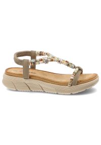 Sandały damskie Artiker, cholewka ze skóry ekologicznej cienkie paski z przodu elastyczny pasek na pięcie plecione detale, beżowe, 58C0009. Zapięcie: pasek. Kolor: beżowy. Materiał: skóra ekologiczna. Wzór: paski #7