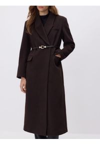 Reserved - Płaszcz z wełną - ciemnobrązowy. Kolor: brązowy. Materiał: wełna #1