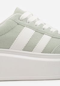 Born2be - Zielone Sneakersy w Stylu Klasycznych Tenisówek na Grubej Podeszwie Rediree. Okazja: na spacer, na co dzień. Kolor: zielony. Materiał: jeans. Szerokość cholewki: normalna. Sport: turystyka piesza #4