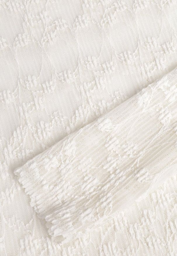 Renee - Beżowy Bluzka Longsleeve z Półtransparentnej Koronki Arnoxia. Okazja: na co dzień, na spotkanie biznesowe, do pracy. Kolor: beżowy. Materiał: koronka. Długość rękawa: długi rękaw. Wzór: koronka. Styl: casual, biznesowy