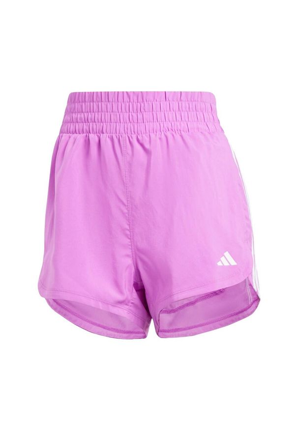 Adidas - Szorty Pacer Training 3-Stripes Woven High-Rise. Kolor: biały, fioletowy, wielokolorowy. Materiał: materiał