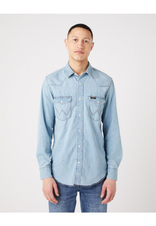 Wrangler - WRANGLER HERITAGE SHIRT MĘSKA KOSZULA JEANSOWA ICY W5D1NC243. Materiał: jeans
