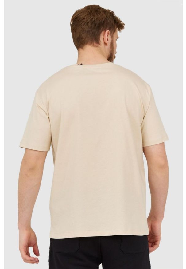 Balmain - BALMAIN Beżowy t-shirt męski z aplikacją z logo, Rozmiar XL. Kolor: beżowy. Materiał: prążkowany. Wzór: aplikacja