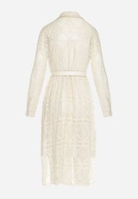 Born2be - Jasnobeżowa Rozkloszowana Sukienka Midi z Haftowanej Tkaniny Abdiela. Kolor: beżowy. Materiał: tkanina. Długość rękawa: na ramiączkach. Wzór: haft. Długość: midi #2