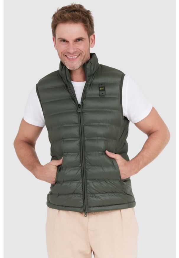 Blauer USA - BLAUER Zielony puchowy bezrękawnik męski logan, Rozmiar 3XL. Kolor: zielony. Materiał: puch. Długość rękawa: bez rękawów