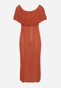 Born2be - Pomarańczowa Ażurowa Sukienka o Fasonie Hiszpanki z Wywijanym Dekoltem Filiorra. Okazja: na co dzień. Typ kołnierza: dekolt hiszpanka. Kolor: pomarańczowy. Materiał: jeans. Wzór: ażurowy. Styl: casual #7