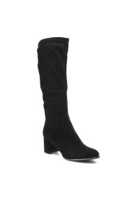 Czarne Kozaki Marco Tozzi Wygodne Eleganckie Buty Damskie. Kolor: czarny. Materiał: materiał. Styl: elegancki