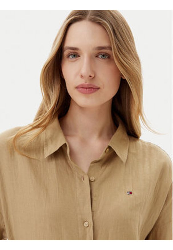 TOMMY HILFIGER - Tommy Hilfiger Koszula WW0WW46169 Beżowy Loose Fit. Kolor: beżowy. Materiał: len