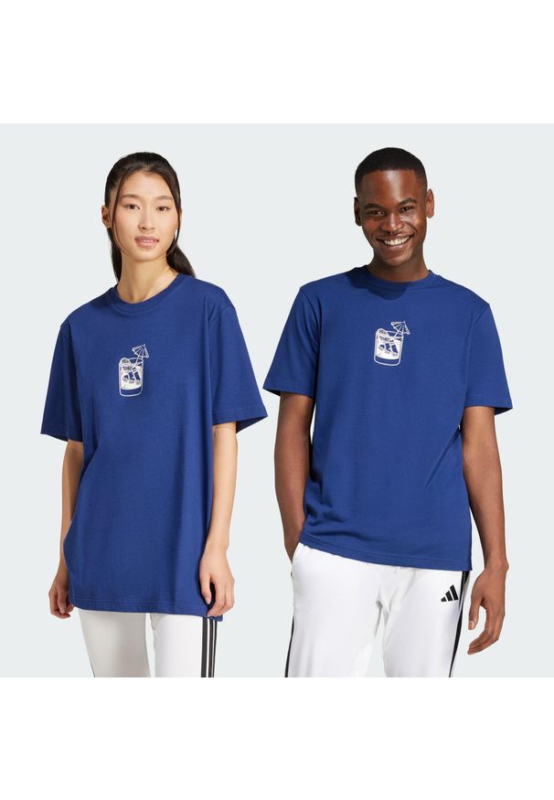 Adidas - Koszulka Lounge Drink Graphic. Kolor: niebieski. Materiał: bawełna. Sport: fitness
