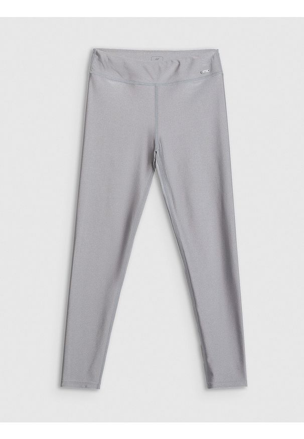 4f - 4F Legginsy dzianinowe z wysokim stanem dziewczęce - srebrne 158/164 (12-14 lat). Stan: podwyższony. Kolor: szary. Materiał: dzianina. Sezon: lato