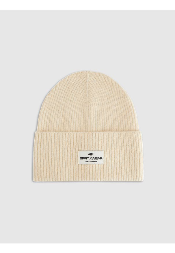 4f - 4F Czapka beanie damska - biała M. Kolor: biały. Materiał: materiał, poliester, dzianina. Sezon: zima. Styl: klasyczny, casual, elegancki