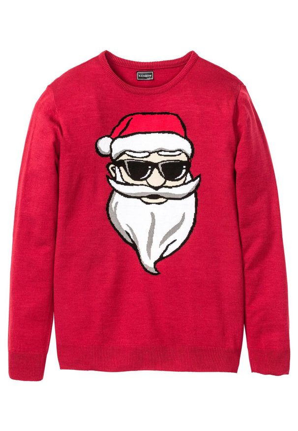 Sweter z bożonarodzeniowym motywem bonprix czerwony. Kolor: czerwony