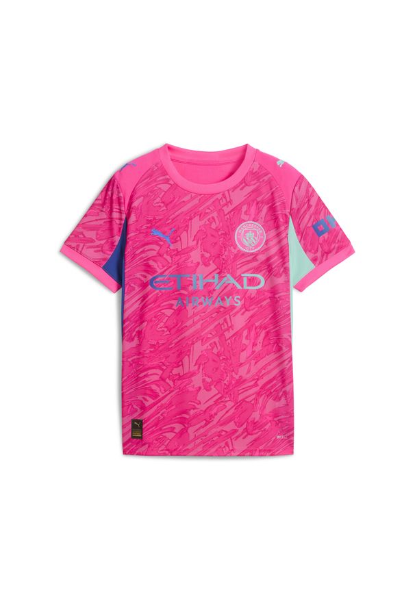 Puma - Młodzieżowa koszulka bramkarska Manchester City 25/26 PUMA. Kolor: różowy. Materiał: tkanina. Sport: bieganie