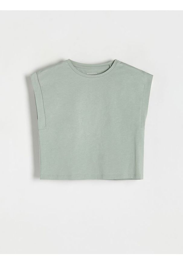 Reserved - Bawełniana bluzka - oliwkowy. Kolor: oliwkowy. Materiał: bawełna