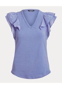 Lauren Ralph Lauren - LAUREN BY RALPH LAUREN - Niebieska koszulka z falbankami. Typ kołnierza: kołnierz z falbankami. Kolor: niebieski. Materiał: jersey. Długość rękawa: krótki rękaw #3