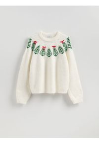 Reserved - Sweter ze świątecznym wzorem - złamana biel. Materiał: dzianina, wełna. Styl: wizytowy #1
