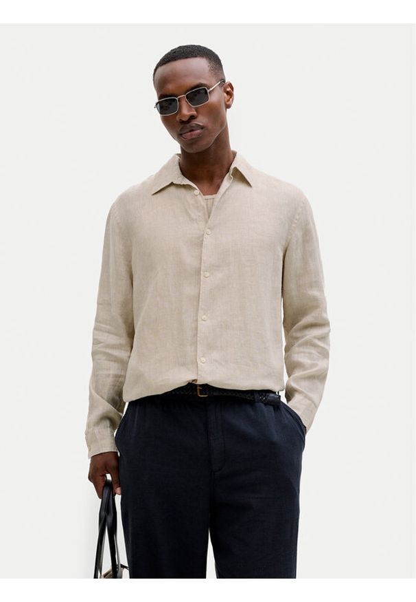 Jack & Jones Koszula Lawrence 12293563 Beżowy jasny Regular Fit. Kolor: beżowy. Materiał: len