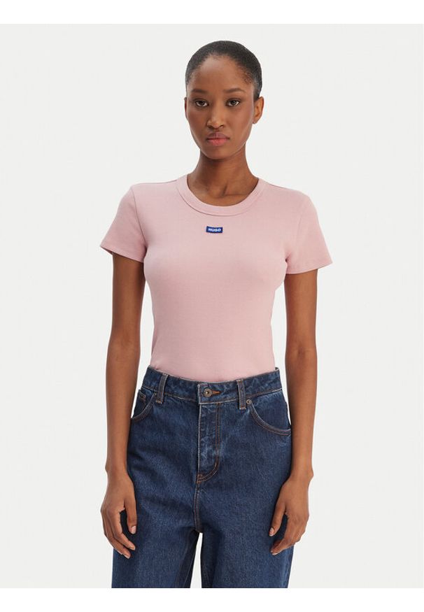 Hugo - HUGO T-Shirt Easy 50523924 Różowy jasny Slim Fit. Kolor: różowy. Materiał: bawełna