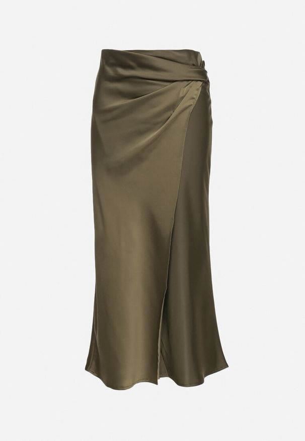 Born2be - Zielona Kopertowa Spódnica z Wysokim Stanem Menadea. Okazja: na spacer, na spotkanie biznesowe, na co dzień. Stan: podwyższony. Kolor: zielony. Styl: elegancki, casual, klasyczny, biznesowy