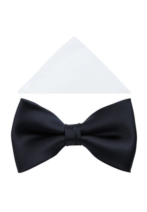 Adam Collection - Granatowa elegancka mucha męska o delikatnym połysku A10B. Kolor: niebieski. Materiał: poliester, tkanina. Styl: elegancki