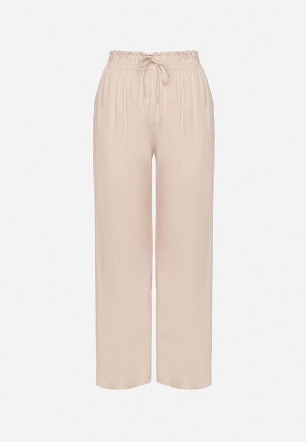 Born2be - Beżowe Wiskozowe Szerokie Spodnie z Wiązaniem Tolivea. Okazja: na co dzień. Kolor: beżowy. Materiał: wiskoza. Styl: klasyczny, casual