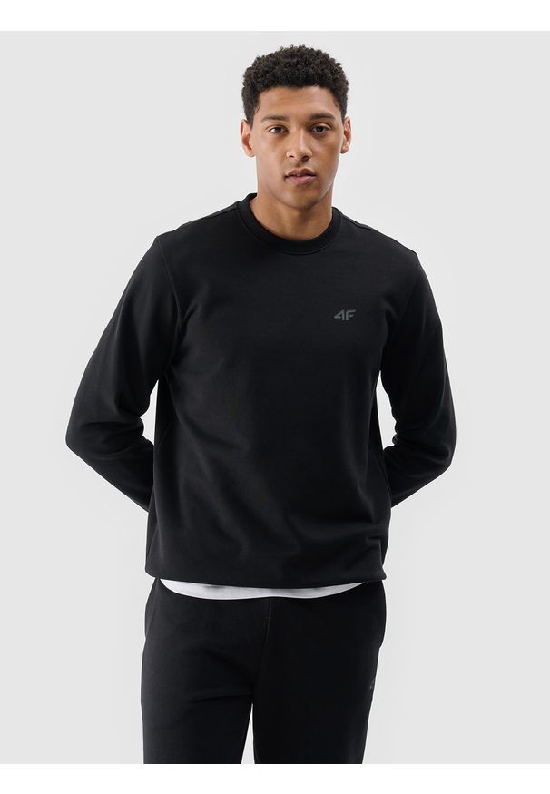 4f - 4F Bluza dresowa nierozpinana bez kaptura męska - czarna XL. Okazja: na co dzień. Typ kołnierza: bez kaptura. Kolor: czarny. Materiał: dresówka. Wzór: gładki, ze splotem. Styl: klasyczny, casual, sportowy
