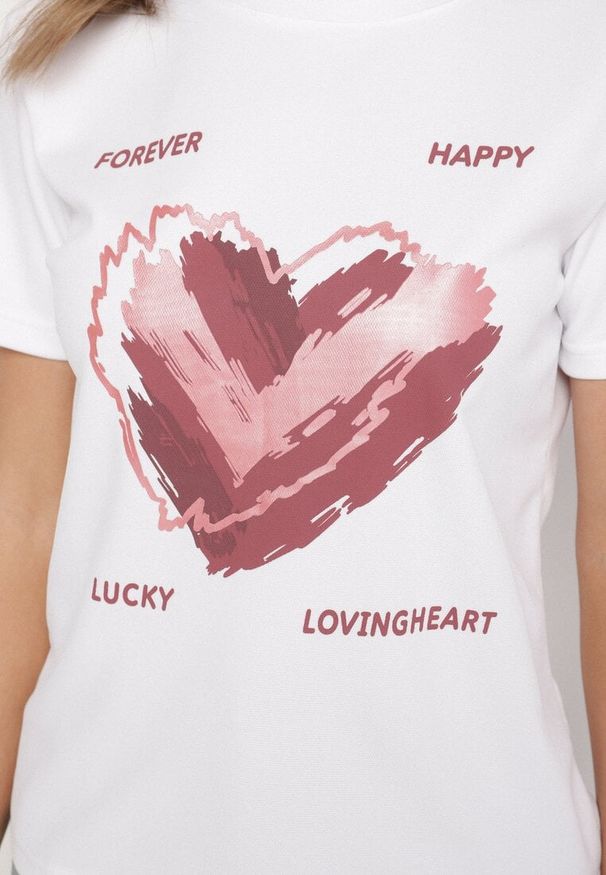 Born2be - Biały T-shirt z Ozdobnym Nadrukiem Palithiela. Okazja: na co dzień. Kolor: biały. Materiał: jeans. Wzór: nadruk. Styl: casual, klasyczny