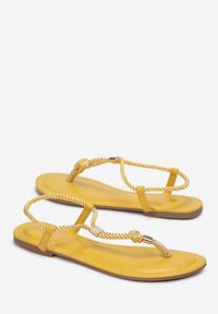 Born2be - Żółte Sandały Endima. Nosek buta: okrągły. Zapięcie: pasek. Kolor: żółty. Materiał: materiał. Wzór: aplikacja. Sezon: lato #3