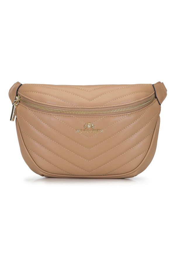 Wittchen - Damska torebka nerka skórzana z ukośnym pikowaniem. Kolor: beżowy. Materiał: skóra. Wzór: aplikacja, gładki
