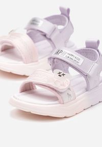 Born2be - Różowo-Fioletowe Płaskie Sandały na Rzepy Ozdobione Aplikacją 3DDaines. Zapięcie: rzepy. Kolor: różowy. Wzór: aplikacja. Sezon: lato. Styl: elegancki