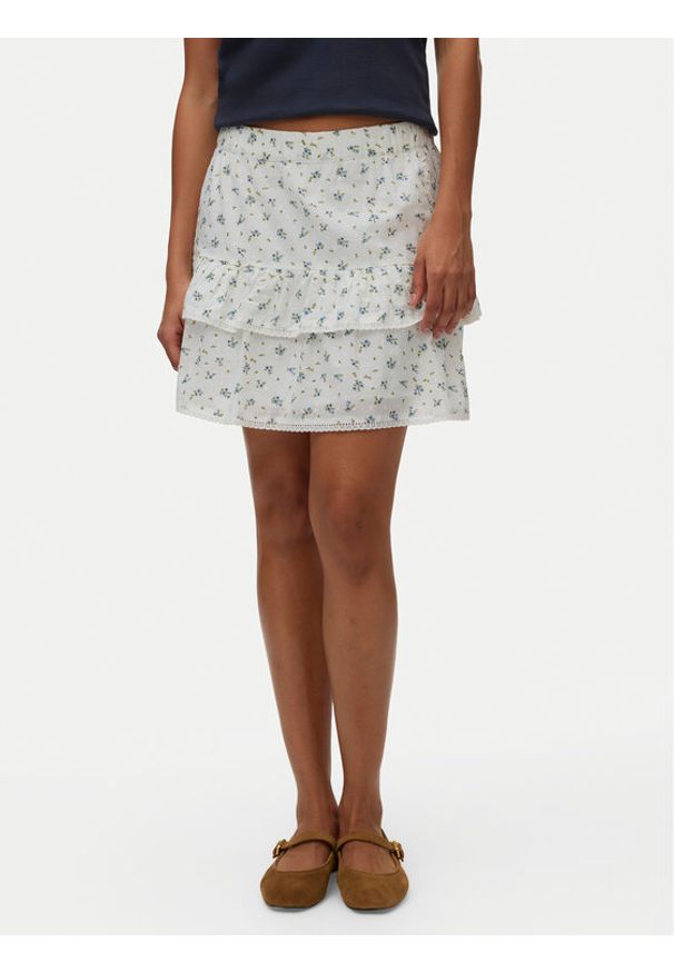 Vero Moda Spódnica mini Trine 10342736 Biały Regular Fit. Kolor: biały. Materiał: bawełna