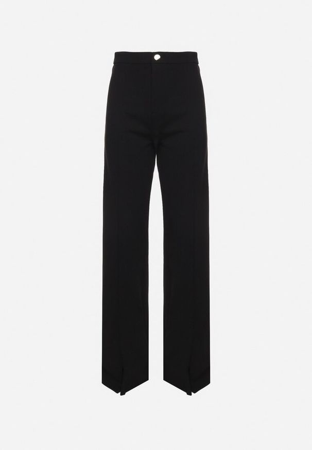 Born2be - Czarne Szerokie Spodnie z Wysokim Stanem i Wiskozą Ozdobione na Dole Rozcięciami Xolea. Okazja: na co dzień. Stan: podwyższony. Kolor: czarny. Materiał: wiskoza. Długość: długie. Wzór: aplikacja. Styl: klasyczny, casual, elegancki