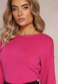 Renee - Fuksjowy Klasyczny Sweter z Okrągłym Płytkim Dekoltem Seminita. Kolor: różowy. Sezon: jesień, zima. Styl: klasyczny #4