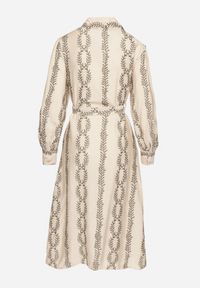 Born2be - Beżowa Koszulowa Sukienka z Wiskozy z Wiązanym Paskiem Zdobiona Haftem Rallisia. Okazja: na co dzień. Kolor: beżowy. Materiał: wiskoza. Wzór: haft, aplikacja. Typ sukienki: koszulowe. Styl: klasyczny, casual, elegancki #5