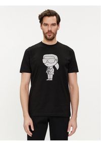 Karl Lagerfeld - KARL LAGERFELD T-Shirt 755425 542241 Czarny Regular Fit. Typ kołnierza: dekolt w karo. Kolor: czarny. Materiał: bawełna