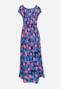 Born2be - Granatowo-Różowa Bawełniana Sukienka z Gumką Przy Dekolcie i w Talii Pietricea. Okazja: na co dzień, na randkę. Typ kołnierza: dekolt hiszpanka. Kolor: niebieski. Materiał: bawełna. Wzór: kropki. Sezon: lato. Typ sukienki: rozkloszowane. Styl: klasyczny, casual, elegancki #5