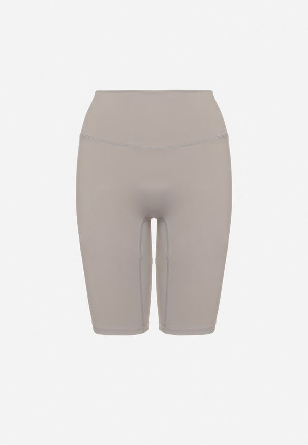 Born2be - Jasnoszare Szorty Typu Kolarki z Wysokim Stanem Asallie. Okazja: na co dzień, na spacer. Stan: podwyższony. Kolor: szary. Wzór: aplikacja. Styl: sportowy, casual