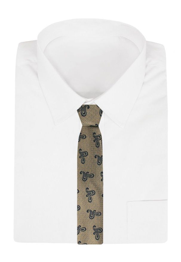 Krawat Męski - Chattier - Kolor Starego Złota, Paisley. Kolor: złoty, wielokolorowy, żółty. Materiał: tkanina. Wzór: paisley. Styl: retro