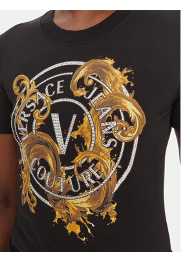 Versace Jeans Couture T-Shirt 80HAHE01 CJ02E Czarny Slim Fit. Kolor: czarny. Materiał: bawełna